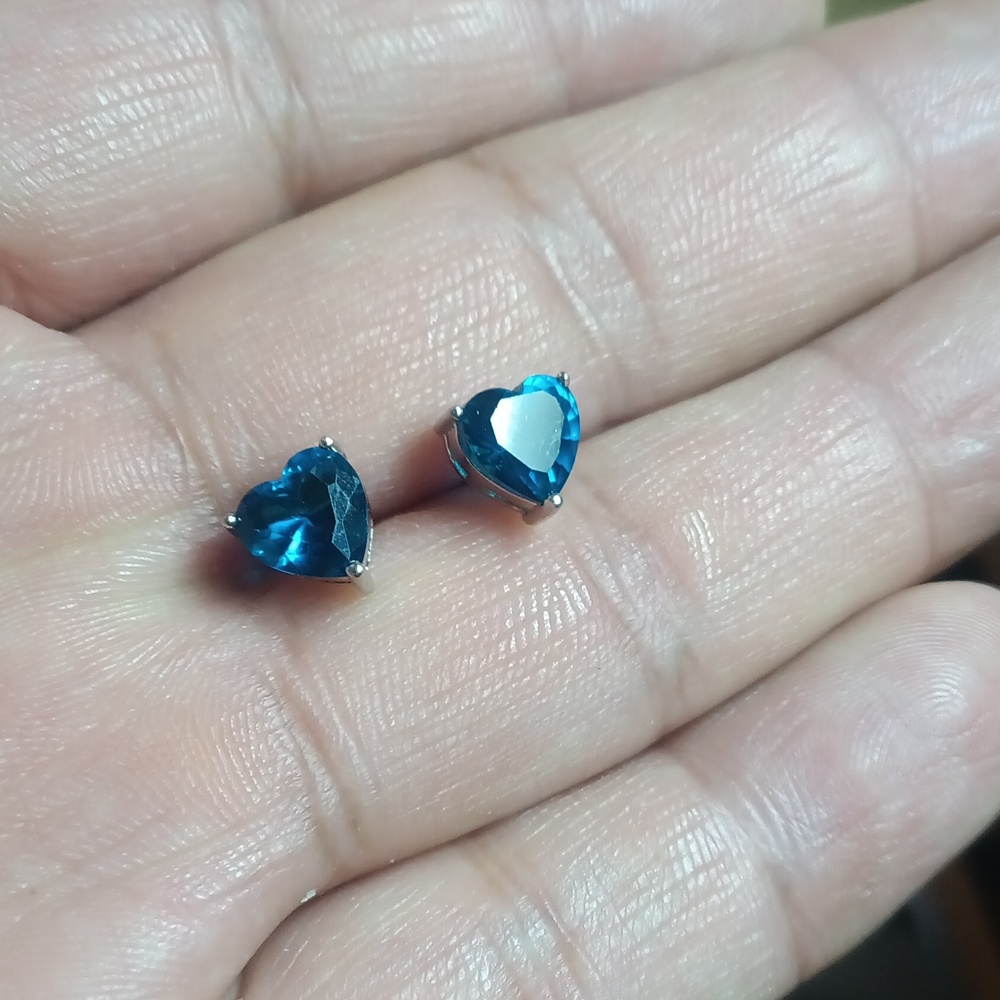 Heart-Shaped Blue Stud Earrings In 925 Silver Push Backs Included Legit Silver .